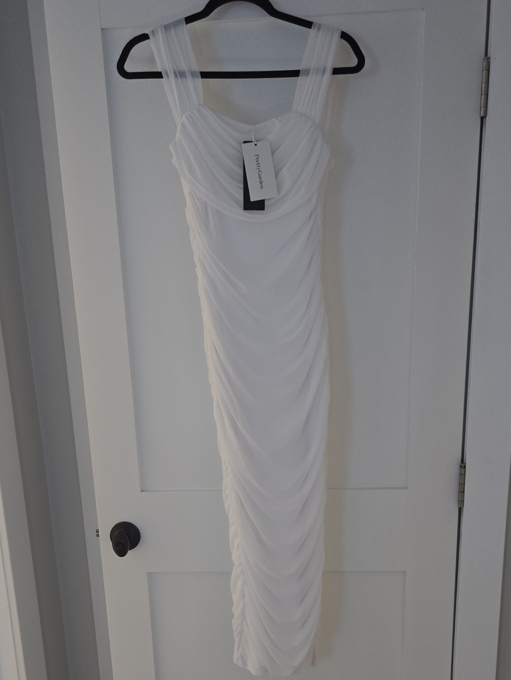 Elegant White Ruched Maxi Dress with Pleated Straps